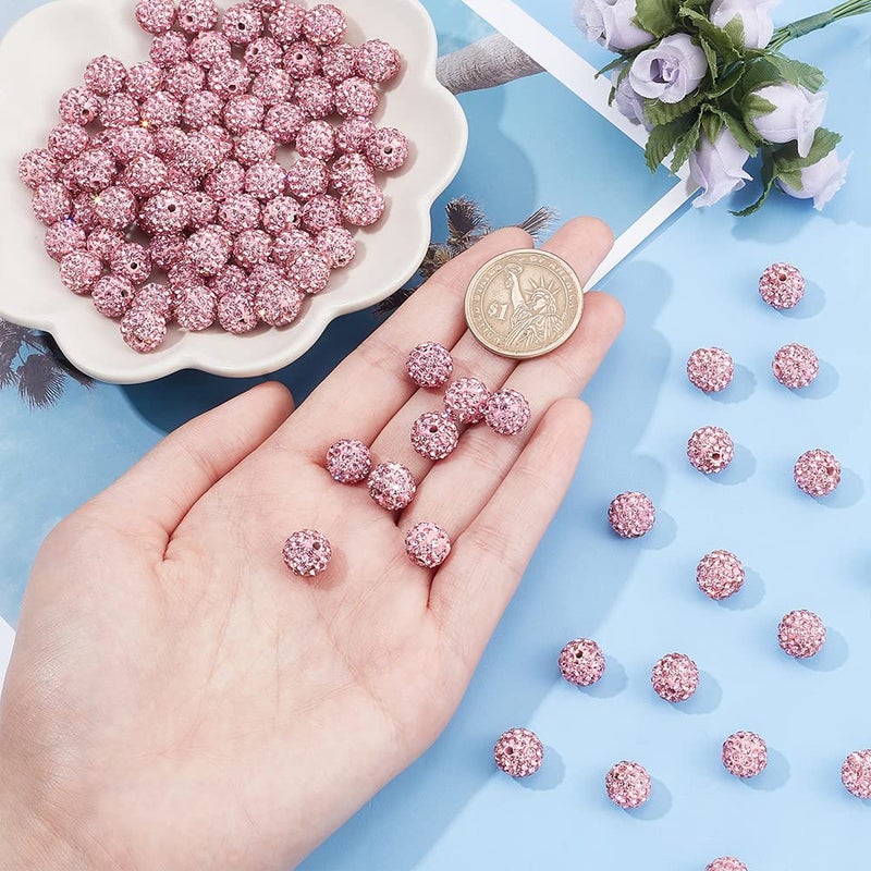 PH PandaHall 100pcs Pink Rhinestones Beads for Valentine's Day, 10mm Shiny Crystal Beads Pave Disco Ball Clay Bead Pen Bead for Baseball Necklace Bracelet Earring Jewelry Making - Image 5